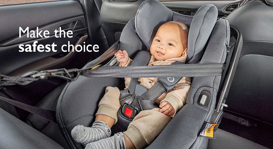 Make the Safest Choice - image of a baby reclined in a rear facing child car seat